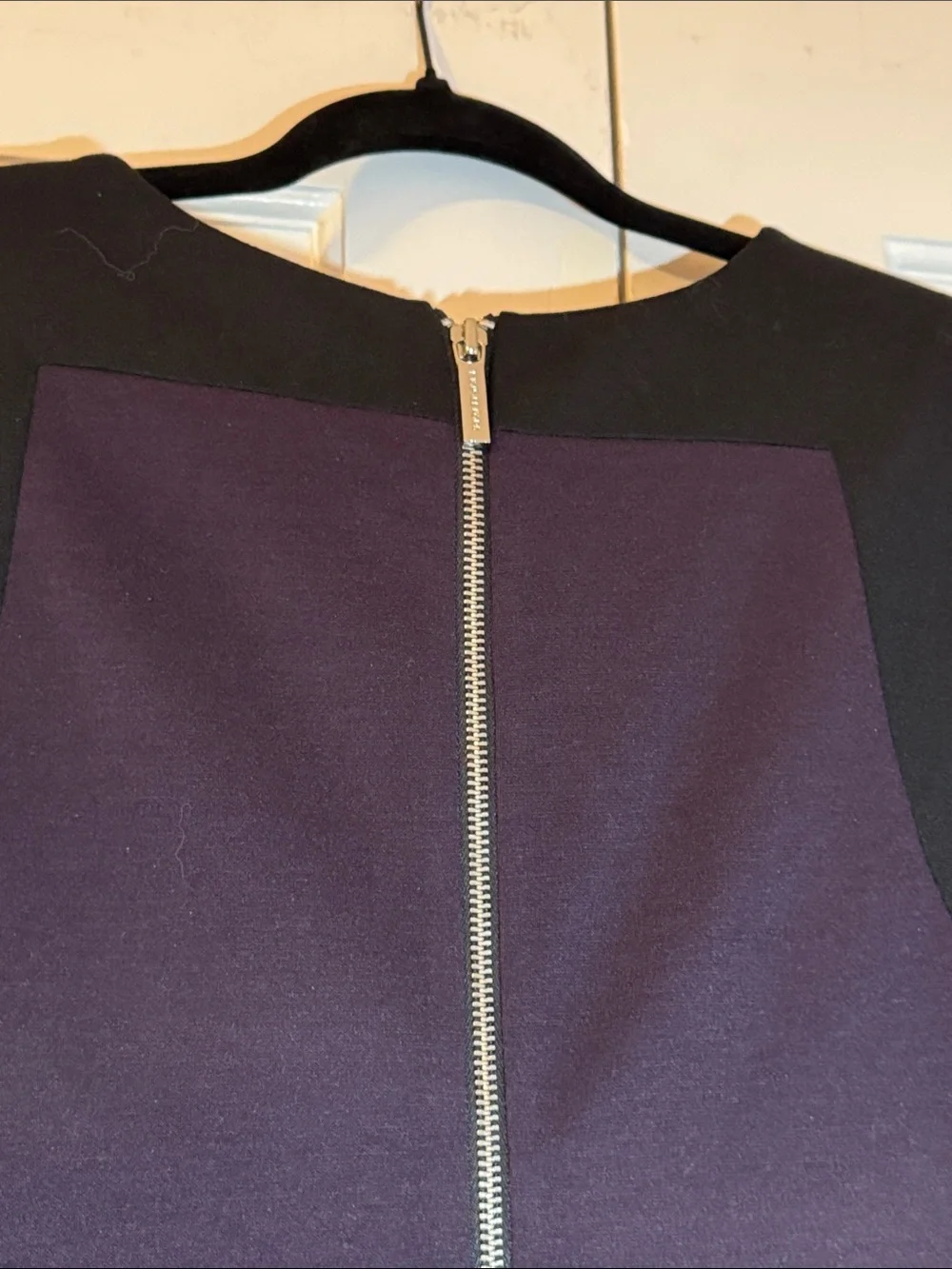 NWOT Michael Kors Black/Purple 3/4 Sleeve Colorblock Sheath Dress with Zippers